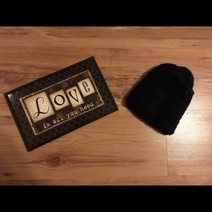 Black fuzzy winter knit hat